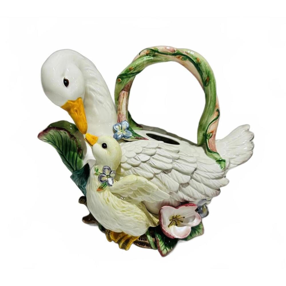 Vintage Fitz & Floyd Duck and Duckling Teapot 'Spring Garden Rhapsody'